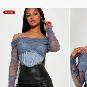 Elegant Blue Off-Shoulder Women's Top